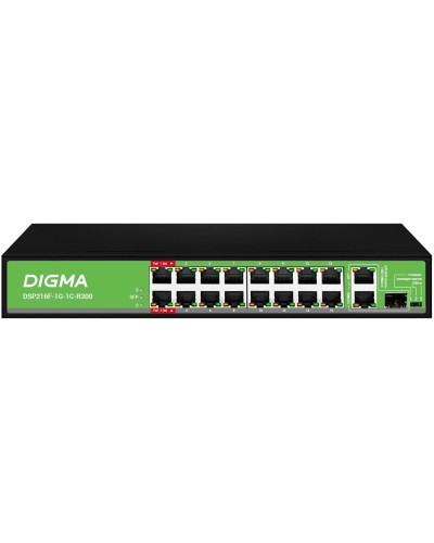 DSP216F-1G-1C-R300 (L2) 16х100Мбит/с 1х1Гбит/с 1хКомбо(1000BASE-T/SFP) 16PoE 16PoE+ 2PoE++ 300W. Коммутатор с питанием по PoE. Digma в Ельце