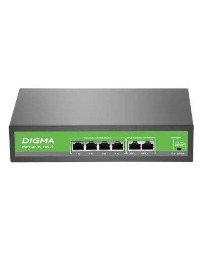 DSP204F-2F-T80 DSP204F-2F-T80 V1 (L2) 6х100Мбит/с 4PoE 4PoE+ 80W. Коммутатор с питанием по PoE. Digma в Ельце