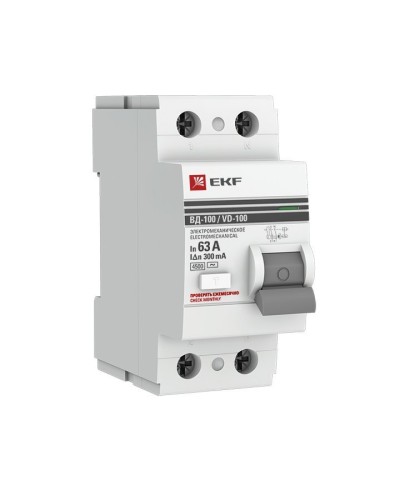 УЗО ВД-100 2P 63А 300мА тип AC эл-мех  PROxima (elcb-2-63-300-em-pro). Выключатель дифференциального тока (УЗО). EKF в Ельце