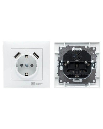 Валенсия розетка 1-местная с/з 16А (EWR16-028-10-2USB). Розетка 1-местная с/з 16А. EKF в Ельце