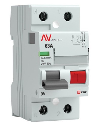 DV 2P 63А/ 30мА (AC)  AVERES (rccb-2-63-30-ac-av). Выключатели дифференциального тока (УЗО). EKF в Ельце