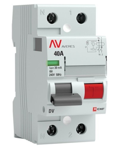 DV 2P 40А/ 30мА (AC)  AVERES (rccb-2-40-30-ac-av). Выключатели дифференциального тока (УЗО). EKF в Ельце