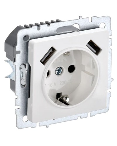 Розетка с з/к с USB A+A 2,1А РЮш10-1-БрБ белый BRITE (BR-R14-16-U21-D21-K01). Розетка с заземлением с защитными шторками, 2,1А. IEK в Ельце
