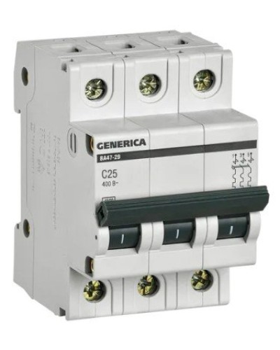 GENERICA ВА47-29 3P C 25А 4,5кА (MVA25-3-025-C). Автоматический выключатель. IEK в Ельце