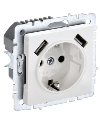 Розетка с з/к с USB A+A 3,1А РЮш10-2-БрБ белый BRITE (BR-R14-16-U21-D31-K01). Розетка с заземлением с защитными шторками, 3,1А. IEK в Ельце