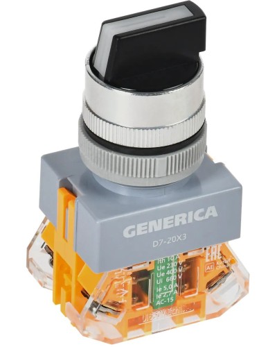Переключатель D7-20X3 на 3 положения черный GENERICA (BSW50-20X3-3-21-3-K02-G). Переключатель. IEK в Ельце