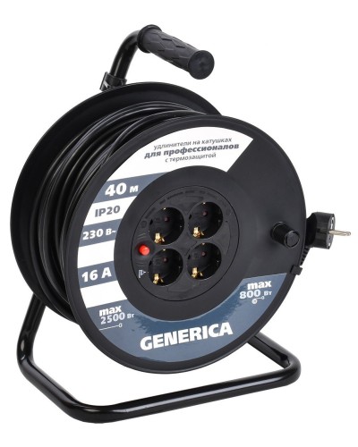 УК40 4 места 2P+PE, 40м GENERICA (WKP20-16-04-40-G). Удлинитель на катушке с термозащитой, 3х1,5кв.мм. IEK в Ельце