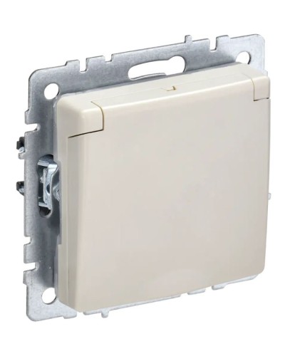 Розетка с з/к РСбш10-3-44-БрКр бежевый BRITE (BR-R16-16-44-K10). Розетка с заземлением с защитными шторками и крышкой. IEK в Ельце