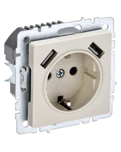 Розетка с з/к с USB A+A 2,1А РЮш10-1-БрКр бежевый BRITE (BR-R14-16-U21-D21-K10). Розетка с заземлением с защитными шторками, 2,1А. IEK в Ельце