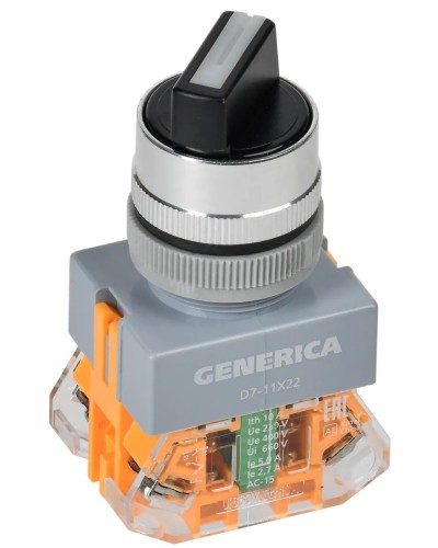 Переключатель D7-11X22 на 2 положения черный GENERICA (BSW50-11X22-3-22-2-K02-G). Переключатель с самовозвратом. IEK в Ельце