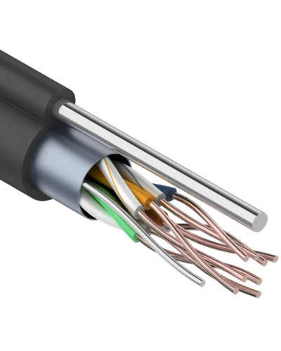 F/UTP, CAT 5e, PE, 4PR, 24AWG, OUTDOOR, SOLID, черный, с тросом, 305м, REXANT (01-0144). Кабель «витая пара» (LAN) для структурированных систем связи. Rexant в Ельце