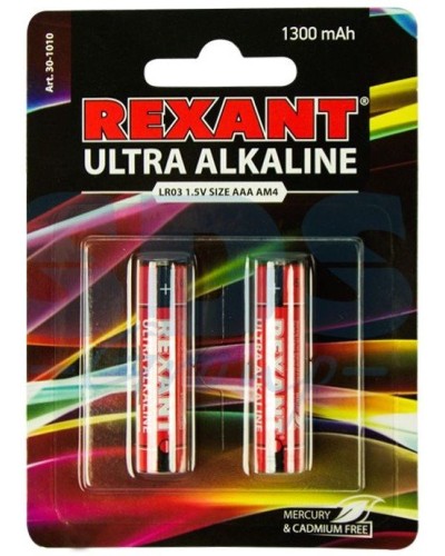 Ультра алкалиновая батарейка AAA/LR03 1,5 V 2 шт. блистер REXANT (30-1010). Элемент питания. Rexant в Ельце