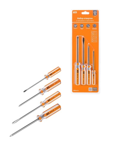 Набор отверток 4шт.: SL3x75, SL5х100, PH1х75, PH2х100, блистер, CS Гранит TDM (SQ1013-0101). Набор отверток. TDM ЕLECTRIC в Ельце