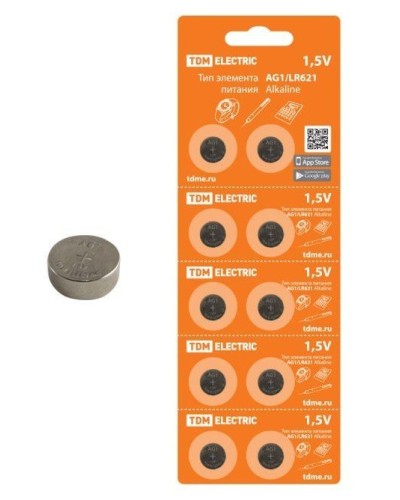 AG1/LR621 Alkaline 1,5V BP-10 TDM (SQ1702-0045). Элемент питания. TDM ЕLECTRIC в Ельце