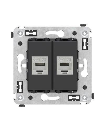 Розетка RJ-45 в стену, кат.6E, Avanti, двойная, черная матовая (4412764). Розетка компьютерная. ДКС в Ельце