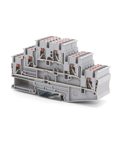 Клемма трехуровневая, зажим push-in, 2.5 кв.мм, серая (VPR-2.5-3L-GY). Клемма проходная, 6 точки подключения. ДКС в Ельце