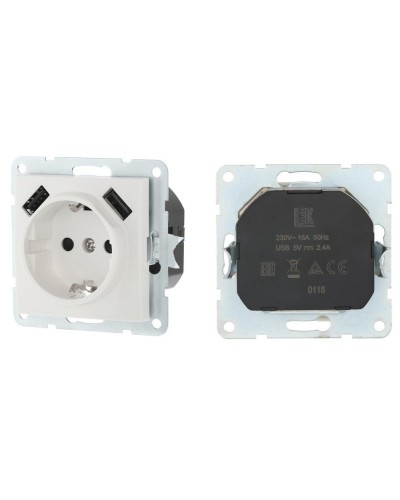 Розетка с з/к + 2xUSB разъема, 2А, белый LK60 (868004-1). Розетка. Экопласт в Ельце